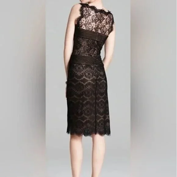 Tadashi Shoji Chantilly Lace Boatneck Sheath Midi Dress sz12 - Picture 3 of 16